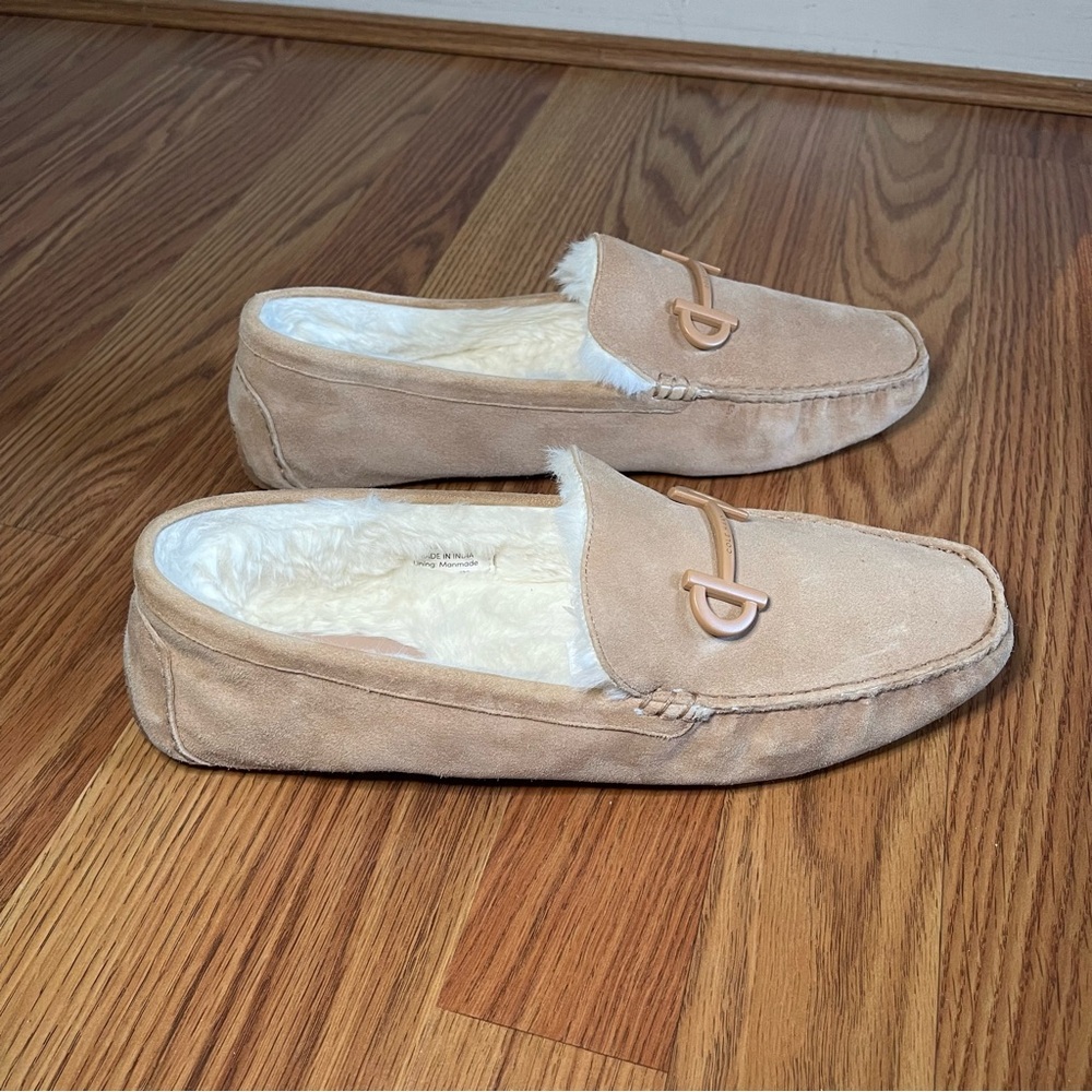 COLE HAAN Tully Tan Suede Driving Moc/Slipper w/Fur Lining - Picture 7 of 10
